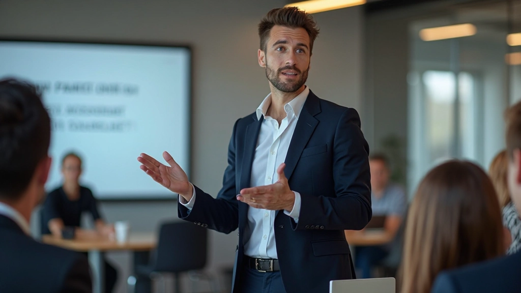 Professional presenting insights to team in collaborative meeting