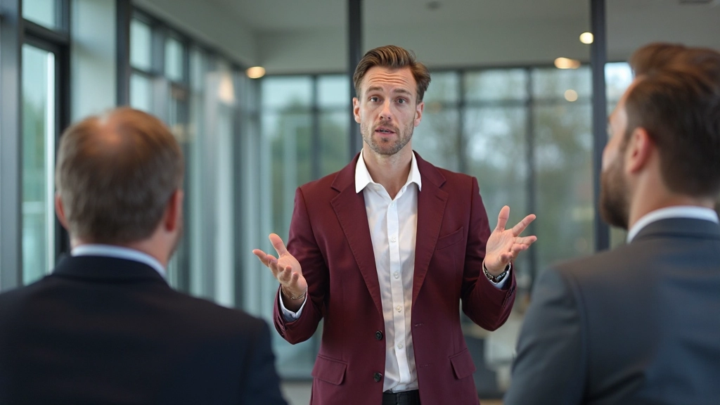 Självsäker ledare presenterar för sitt team vid moderna kontorskonferensen