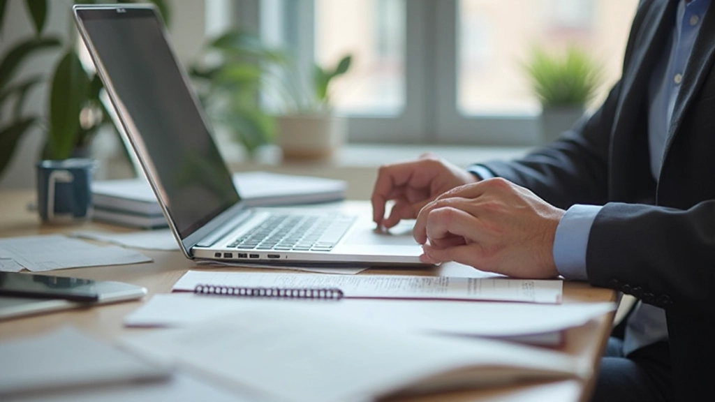 Professionell workspace med utvecklingsböcker och laptop för kompetensutveckling