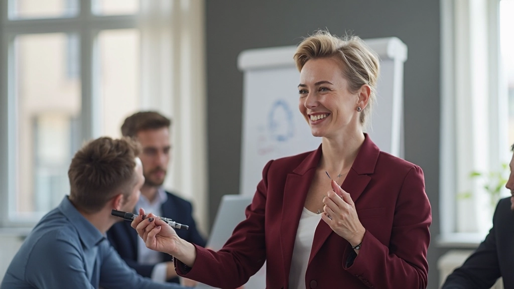 Ledare presenterar strategisk vision inför sitt team i en inspirerande workshopsession